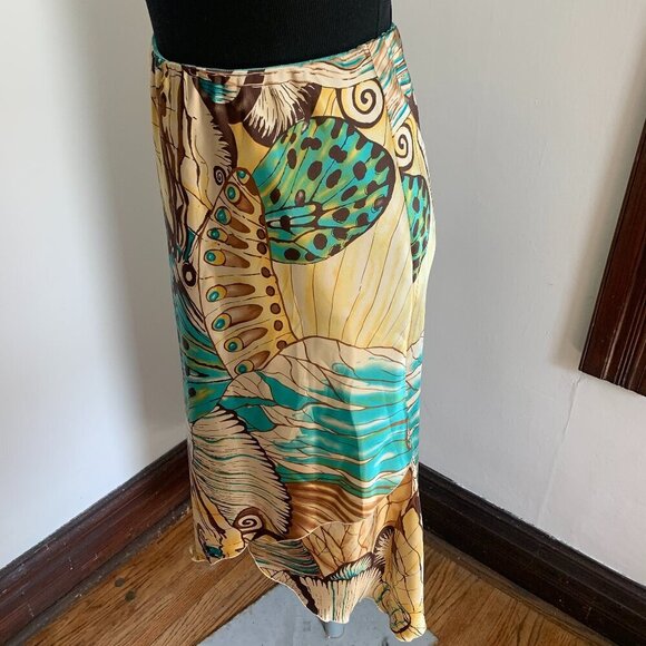 VTG y2k 2000s Russel Keng 100% Silk Midi Monarch Butterfly Skirt Layered Bias 8 - Picture 10 of 13